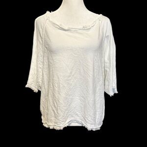 SABINA BACH Soft White Linen Raglan Sleeves Frayed Edge Loose Made in Italy Top
